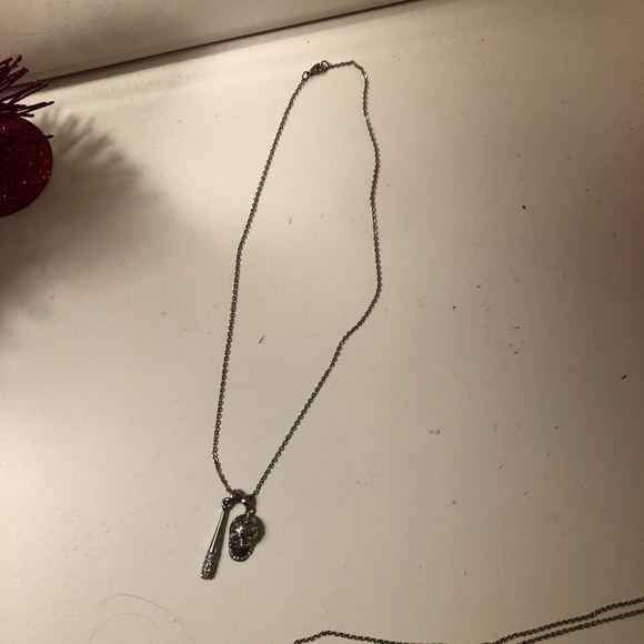 Softball Charm Necklace – Bat & Cap with Rhinestones ‼️ - Picture 1 of 1